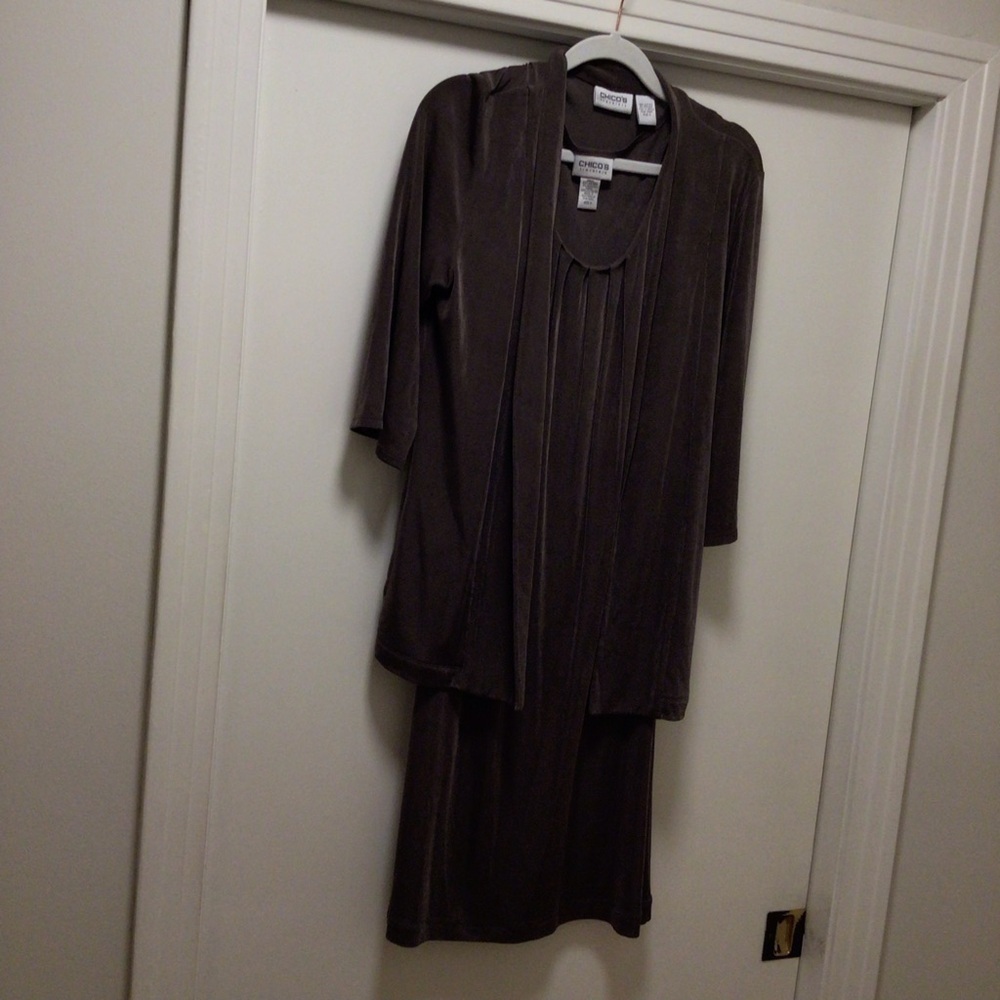 Womens Chico’s Travelers Sleeveless Dress with Open Front Cardigan